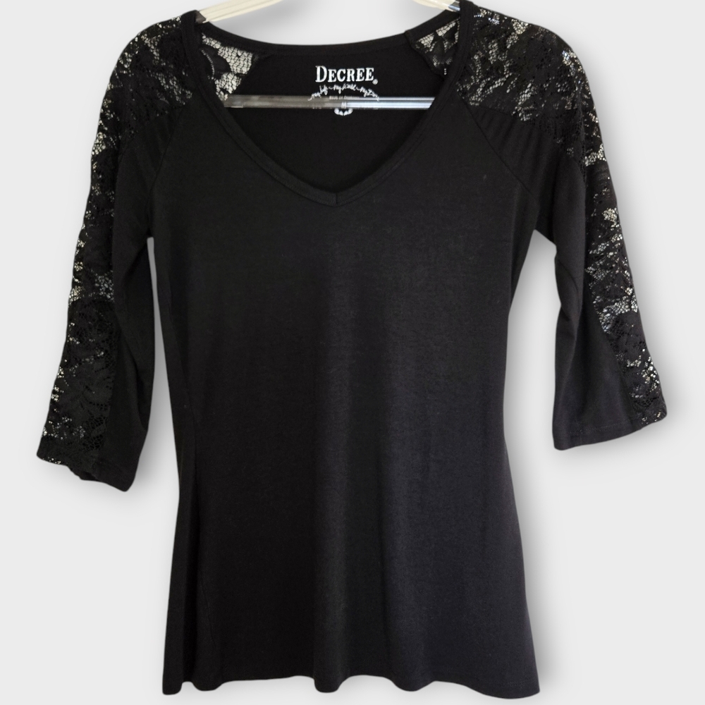 Y2K Decree Lace Raglan Sleeve Blouse Size Small Black Whimsigoth Goth Witchy